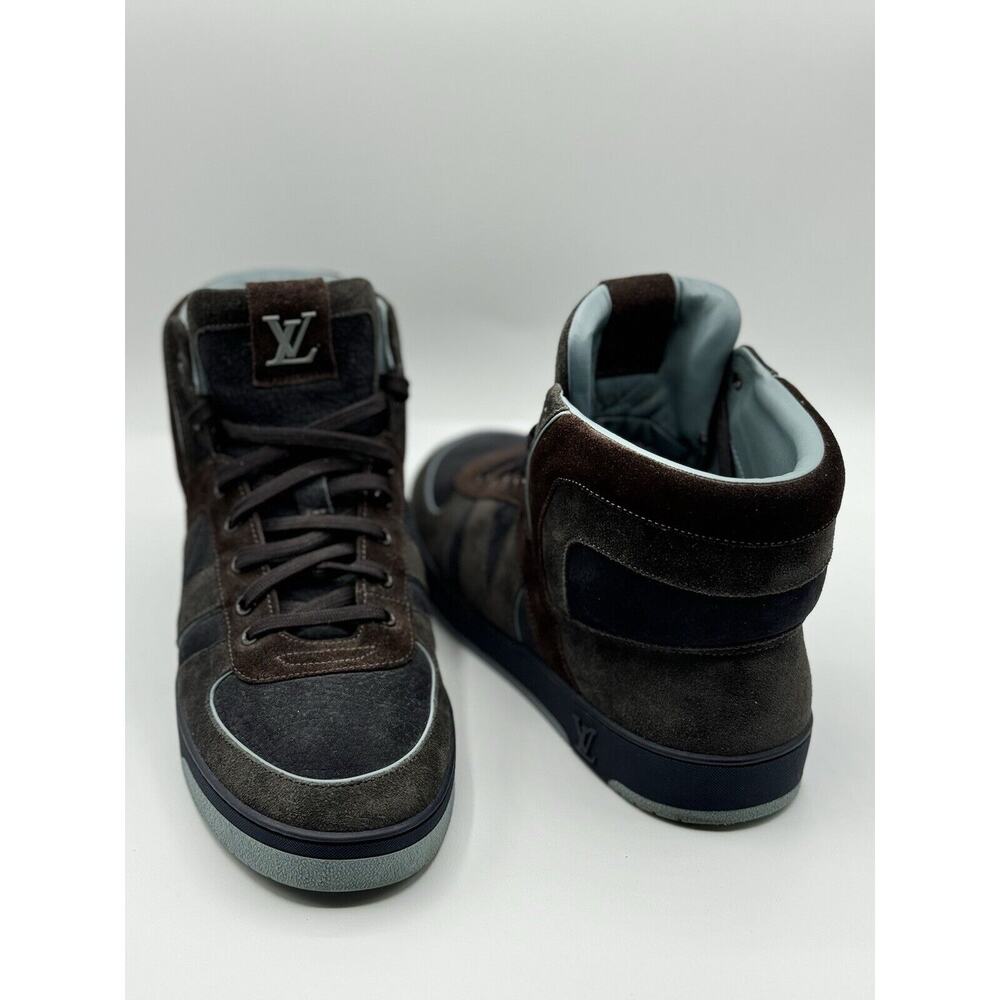 RARE!!! LOUIS VUITTON Tribe Blue Brown Suede Nubuck High Top Sneakers Sz LV 6.5